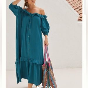 NWT Anthropologie Ruffle Off The Shoulder Gauze Dress - Size L
